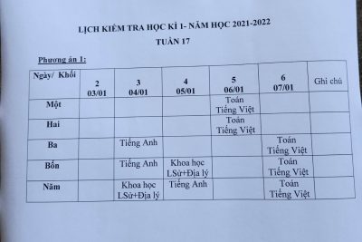 lịch thi học ki 1 năm học 2021-2022